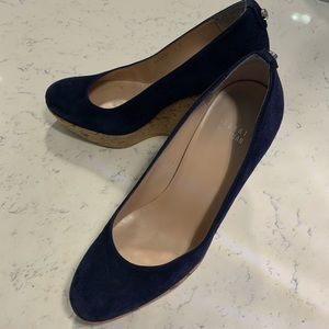 Stuart Weitzman Corkswoon Navy Suede Wedge Heels